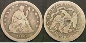 UNITED STATES 1/4 Dollar 1876 CC - Silver .900 - VG - 3346 