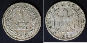 GERMANY (Weimar Republic) 1 Reichmark 1925 A - Silver 0.500 - VF - 3415
