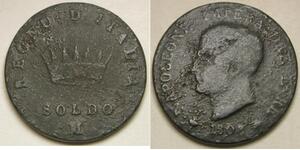 KINGDOM of NAPOLEON (Italian State) 1 Soldo 1808 M - Napoleon I. - F/VF - 2066 *