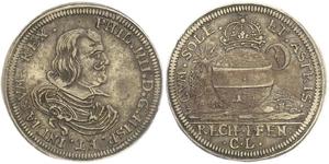 Nürnberg-Rechenpfennige. Rechenpfennig o.J., von Cornelius Lauffer. Brustbild Philipps IV. von Spanien rechts / Gekrönte Erdkugel. 27,5 mm. Sehr schön