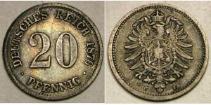 GERMANY (Empire) 20 Pfennig 1876 F - Silver 0.9 - Wilhelm I. - XF- - 2126 *