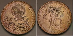FRANCE 10 Francs 1983 - Nickel-Bronze - Montgolfier Balloon - aUNC - 162 *