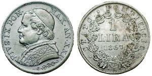 1 Lira Papal States (752-1870) Silver Pope Pius IX (1792- 1878)