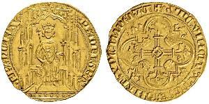 FRANKREICH / FRANCE Königreich / Kingdom Philipp VI. De Valois, 1328-1350. Double Royal d'or o. J. (1340). 1. Emission. Der gekrönte König mit Lilienzepter und Lilie sitzt von vorn auf gotischem  ...