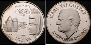 SWEDEN 200 Kronor 1997 - Silver .925 - Kalmar Union - UNC - 697 