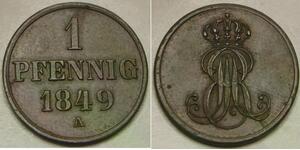 HANNOVER (German Kingdom) 1 Pfennig 1849 A - Copper - Ernst August - aUNC - 903*