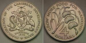 BARBADOS 4 Dollars 1970 - Cu-Ni - Caribbean Development Bank / FAO - UNC - 137 *