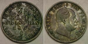 PRUSSIA (Germany) 2-1/2 Groschen 1869 C - Billon 0.375 - Wilhelm I. - VF - 2612*