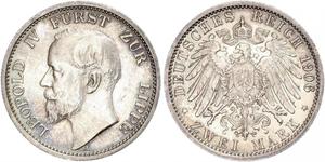 Lippe. Leopold IV. 1904-1918. 2 Mark 1906 A. Jaeger 78. Schöne Patina. Vorzüglich +