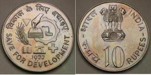 INDIA 10 Rupees 1977 - Copper-Nickel - F. A. O. - aUNC - 170 *