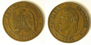 FRANCE 10 Centimes 1862 A - Bronze - Napoleon III. - XF - 1693
