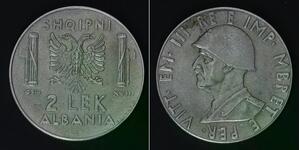 ALBANIA (Italian Occupation) 2 Lek 1939 R - Stainless Steel - Magnetic - 4316
