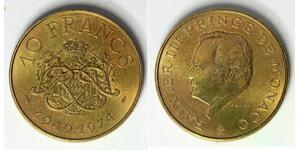MONACO 10 Francs 1974 - Rainier III. - Anniversary of Reign - aUNC - 3790