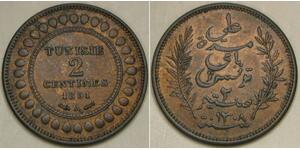 TUNISIA 2 Centimes AH 1308 / 1891 A - Bronze - Ali III. - UNC - 2772 *