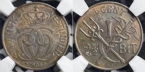 1905 Danish West Indies 1/2 Cent/2 1/2 Bit NGC AU58BN Lot#A6734