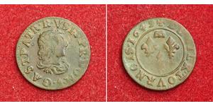  
 
   1649, Feudal France, Dombes, Gaston d'Orléans. Copper Denier Tournois Coin. VF+   Mint Year: 1649  Region: Dombes (French state)  References: KM-28 ($48 in VF!)  Denomination: Double Tourn ...