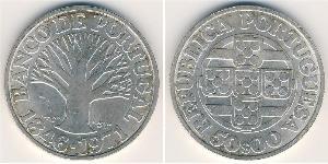 Португалия
50 эскудо (1971 г.)
Серебро
125-летие банка Португалии 1846 - 1971 гг. Номер по Краузе КМ#601, 650-я проба, 18 г.
