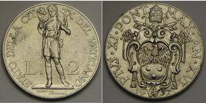 VATICAN 2 Lire 1937 / XVI - Nickel - Pope Pius XI. - XF+- 304 *