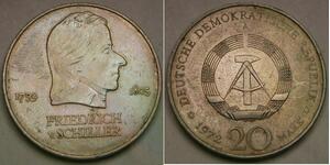GERMAN (DDR) 20 Mark 1972 A - Copper-Nickel - Friedrich von Schiller - XF - 41 *