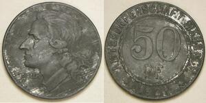 MARBACH (German Empire) 50 Pfennig 1921 - Zinc - Friedrich Schiller - XF - 2913*
