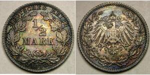 GERMANY (Empire) 1/2 Mark 1919 A - Silver 0.9 - Wilhelm II. - Toned - UNC -2138*