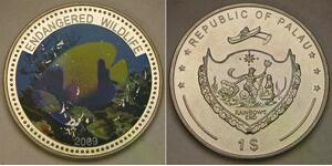 PALAU 1 Dollar 2009 Proof - Endangered Wildlife / Blue Grilled Angelfish - 1041*
