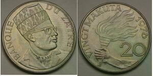ZAIRE 20 Makuta 1976 - Copper-Nickel - Mobutu Sese Seko - aUNC - 421 *