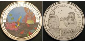 PALAU 1 Dollar 1994 Proof - Marine Life Protection - 1328 
