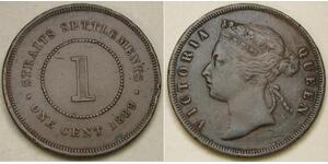STRAITS SETTLEMENTS 1 Cent 1889 - Bronze - Queen Victoria - VF/XF - 4142 *