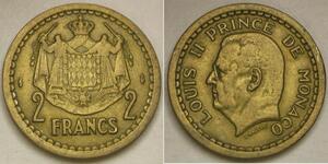 MONACO 2 Francs ND (1945) (a) - Aluminium-Bronze - Louis II. - VF+ - 2595 *