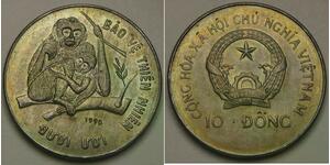 VIETNAM  10 Dong 1990 -Cu-Ni- Natural Protection / Crested Gibbons - aUNC -1703*