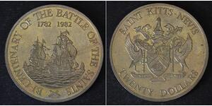 SAINT KITTS & NEVIS 20 Dollars 1982 - Copper/Nickel - Battle of Saints - 1116