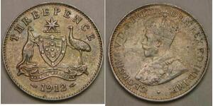 AUSTRALIA 3 Pence 1912 - Silver 0.925 - George V. - VF/XF - 1741 *