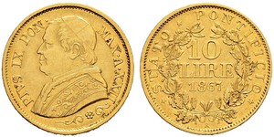 10 Lira Kirchenstaat (752-1870) Gold Pius IX (1792- 1878)