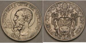 VATICAN 20 Centesimi 1934 - Nickel - Pope Pius XI. - aUNC - 4235 *