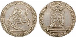 Allemagne, Saxe, Frédéric-Auguste II, demi-thaler, 1741 Dresde A/* D. G. FRID. AUG. REX. POL. DUX. SAX. ARCHIMARESCHALL. et ELECT. L'Électeur de Saxe à cheval à droite. R/* IN PROVINCIIS IUR. SAX ...