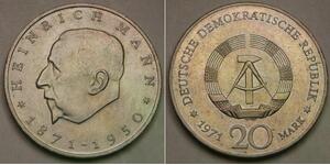 GERMAN (East / DDR) 20 Mark 1971 A - Copper-Nickel - Heinrich Mann - aUNC - 33 *