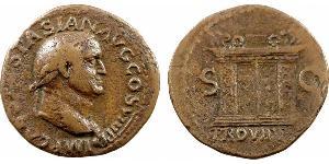 Vespasien, as, Lyon, 77-78 A/IMP CAES VESPASIAN AVG COS VIII P P. Tête laurée à droite, le globe à la pointe du cou. R/S/ C/ PROVIDE[NT]. Autel décoré vu de face. TB+, Bronze, 28,0 mm, 10,07 g, 6 ...