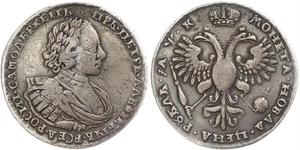 Russland. Peter der Große 1689-1725. Rubel 1720, Moskau. Davenport 1654. Dunkle Patina. Winzige Schrötlingsfehler, fast sehr schön