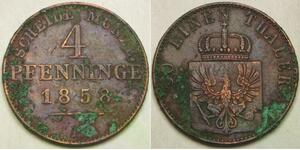 PRUSSIA (German Kingdom) 4 Pfennig 1858 A - Friedrich Wilhelm IV. - VF - 2644 *