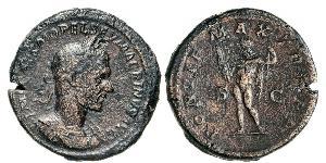 MACRINO (217-218) Sesterzio. D/ Busto laureato, e corazzato R/ Giove con fulmine e scettro. Coh. 71 RIC 185 Tredici 78 Ae g 26,84 Molto rara MB