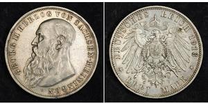  
  1913, Saxe-Meiningen, George II (Duke). Silver 3 Mark Coin. Only 20,000 Struck!  Mint Year: 1913 Mintage: 20,000 pcs.   Denomination: 3 Mark Mint Place: Munich (D)   Condition: A nice AU++ Re ...