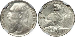 50 Centime Belgique Argent Leopold II (1835 - 1909)
