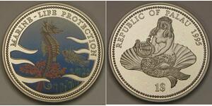 PALAU 1 Dollar 1995 Proof - Cu-Ni - Marine Life Protection /  Sea Horse - 2917 *