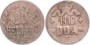1916,Deutsch Ostafrika. 20 Heller 1916 T, Kupfer. Kleine Krone / Zweige unter Wertangabe. Jaeger 726 a. Leicht gereinigt, Prägeschwäche, sehr schön