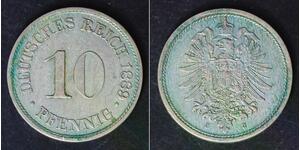 GERMANY 10 Pfennig 1889 J - Copper/Nickel - Wilhelm I. - VF/XF - 2240