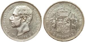 Spain - 5 Pesetas 1885 (87) M.S. .M. - Alfonso XII, Silver