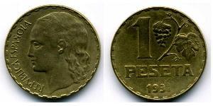 1 Песета Вторая Испанская Республика (1931 - 1939) Латунь 