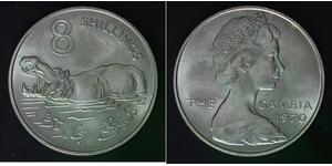 GAMBIA 8 Shillings 1970 - Copper/Nickel - Hippopotamus - aUNC - 207