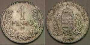 HUNGARY 1 Pengo 1939 BP - Silver 0.64 - Horthy Miklos - XF - 110 *
